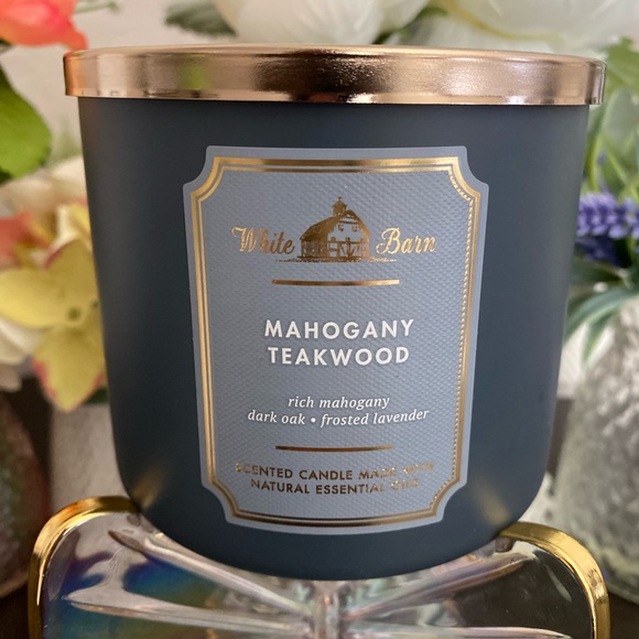 🆕🩶 WHITE BARN BATH & BODY WORKS “MAHOGANY TEAKWOOD” 3-WICK CANDLE. BRAND NEW! - Picture 5 of 9